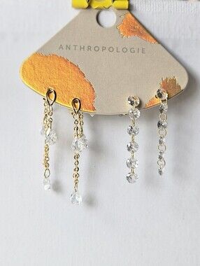 Anthropologie Gold Crystal Drop Earrings - Clear